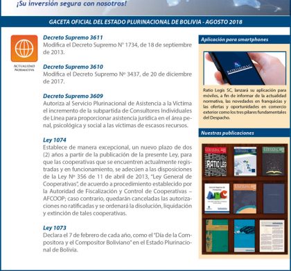 (Español) Gaceta Oficial del Estado Plurinacional de Bolivia Agosto 2018