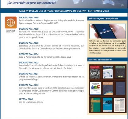 (Español) Gaceta Oficial del Estado Plurinacional de Bolivia – Septiembre 2018