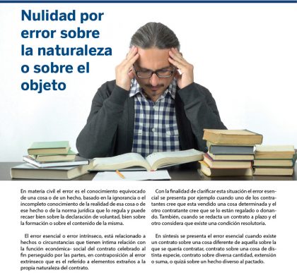 Nulidad por error sobre naturaleza o sobre el objeto