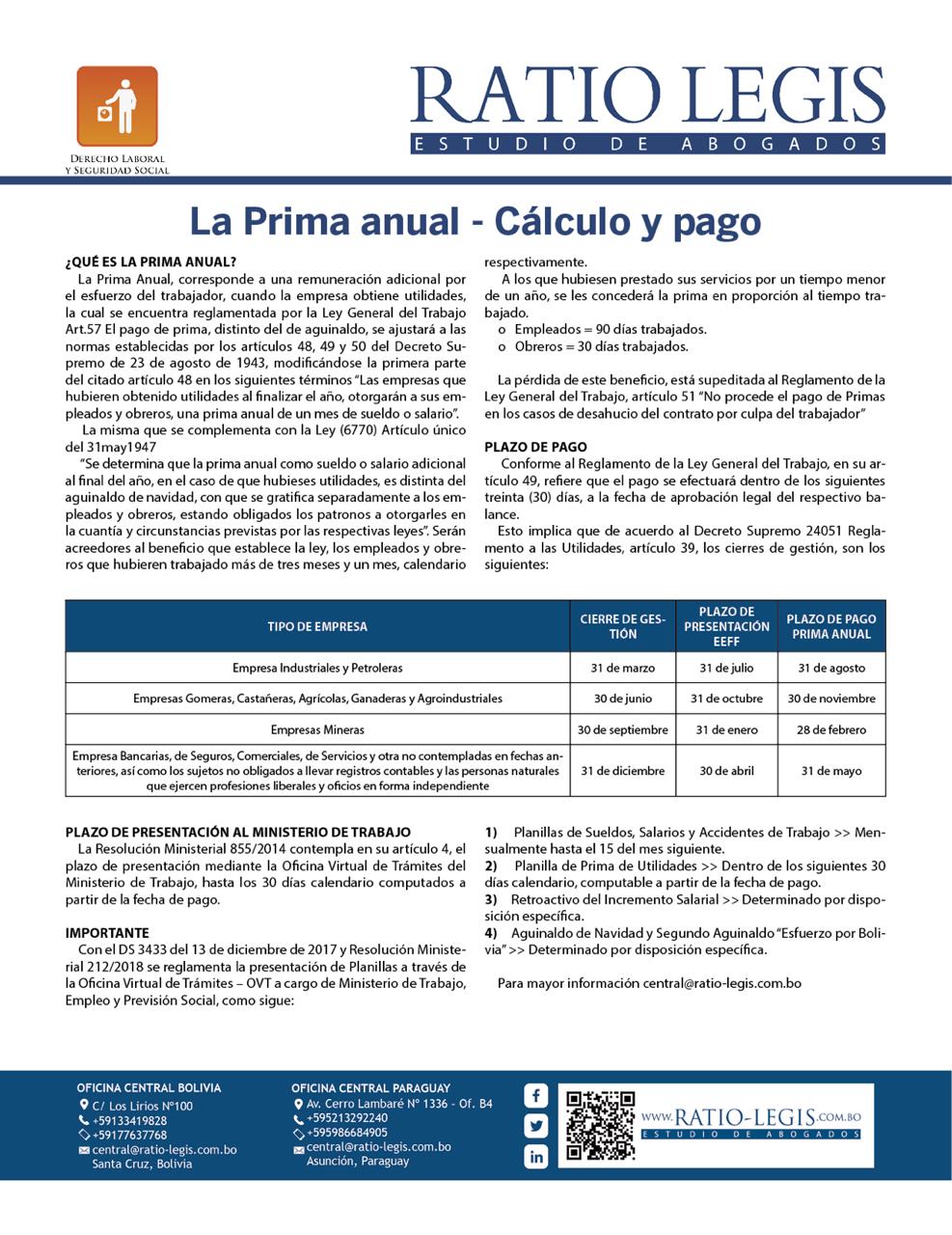 (Español) La Prima anual – Cálculo y pago